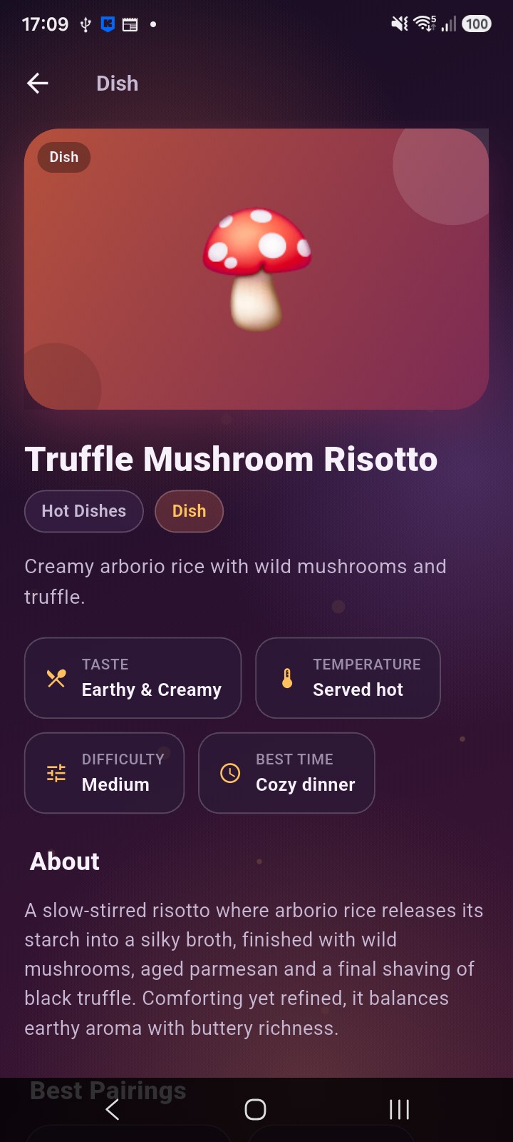 Truffle Mushroom Risotto details in Culinary Palette